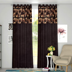 Kuber Industries Leaf Print 2 Pieces Room Darkening Door Curtain, 7 Feet (Brown)