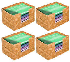 Heart Home Metallic Flower Printed Multiuses Non-Woven Closet Organizer, Storage Bin, Shelf Storage Oragnizer With Handle- Pack of 4 (Brown)-HS43HEARTH26403