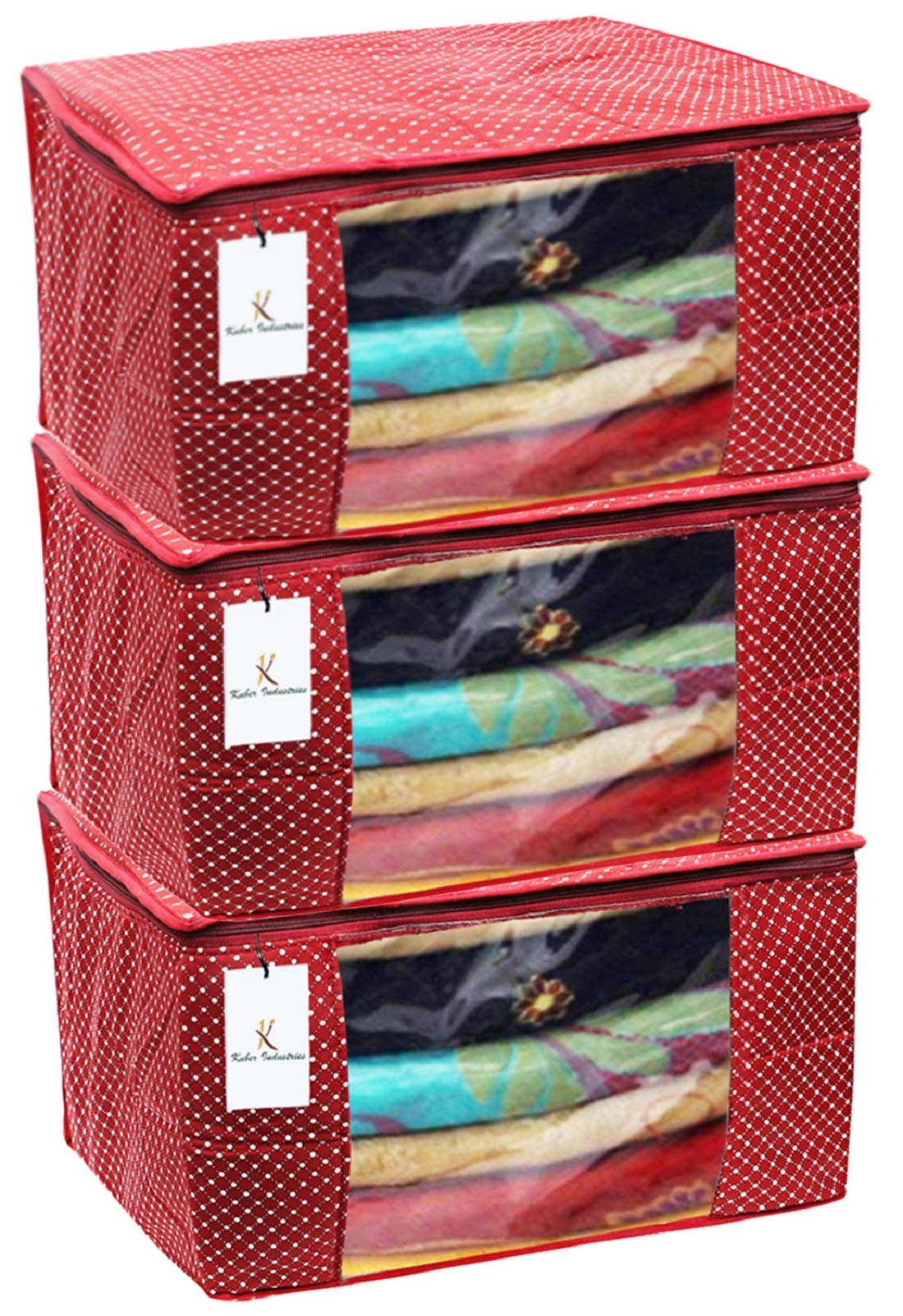 Kuber Industries Cotton 3 Pieces Three Layer Quilted Extra Large Saree Cover (Maroon)-CTKTC013477