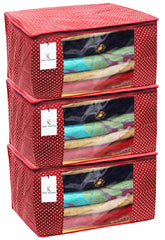 Kuber Industries Cotton 3 Pieces Three Layer Quilted Extra Large Saree Cover (Maroon)-CTKTC013477