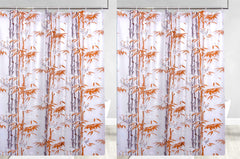 Heart Home Bamboo Printed Stain Resistant, No Odor, Waterproof PVC AC/Shower Curtain with Hooks,7 Feet- Pack of 2 (Orange)