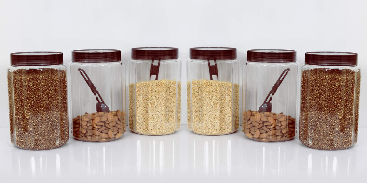 Kuber Industries Opal Plastic Airtight Pet Jar Container Set (Set of 6, 500 ml, Brown)-KUBMART10968