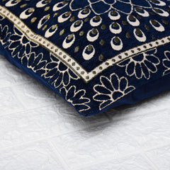 Kuber Industries Cushion Cover | Sofa Cushion Covers | Embossed Square Cushion Covers | Jute Cushion Covers | Flower Print Couch Cushion Covers | Set of 5 | 16 Inch | Blue