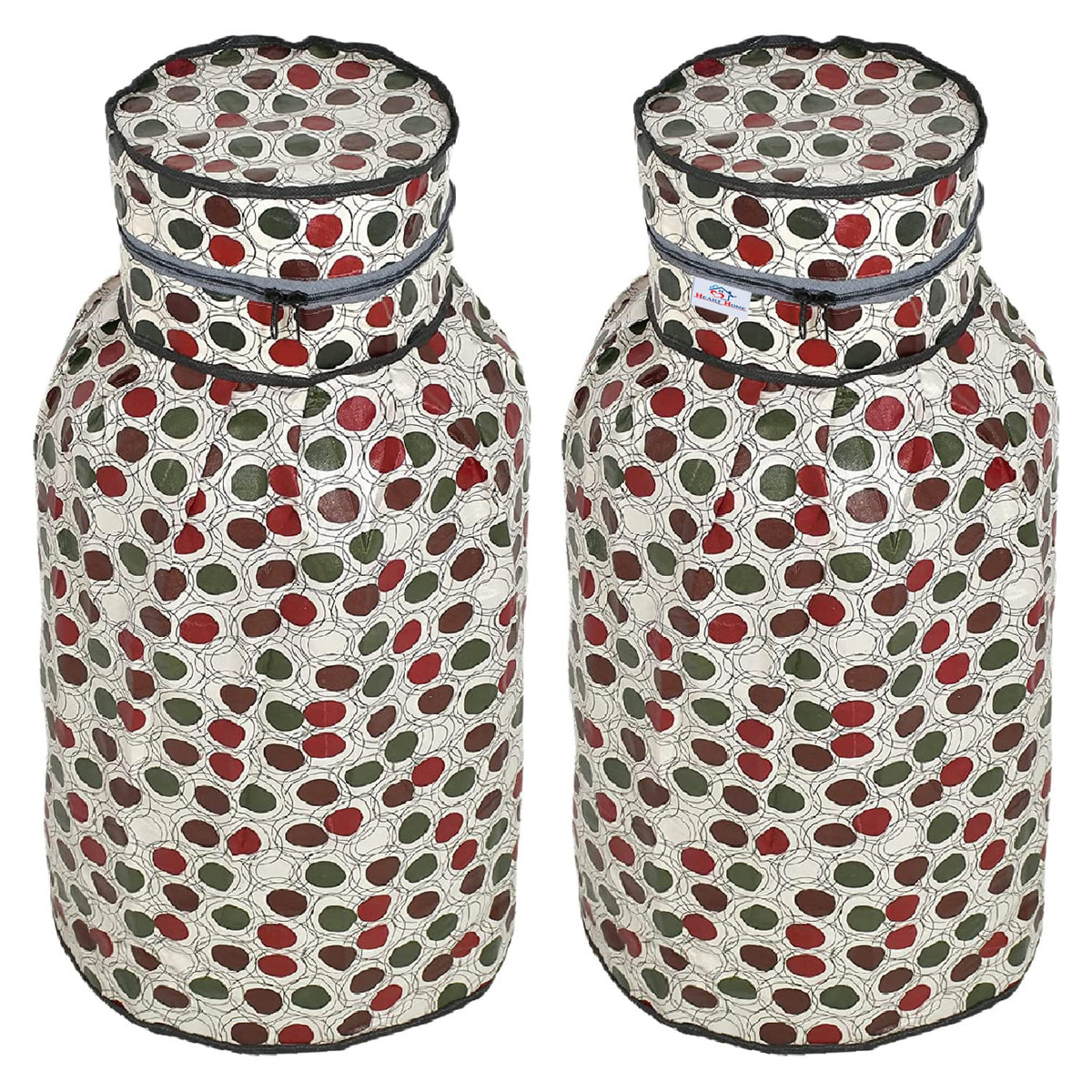 Heart Home PVC Circle Print Waterproof and Dustproof Cylinder Cover for Home & Kitchen Pack of 2 (Cream) 52HH3942