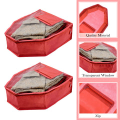 Kuber Industries Blouse Cover | Non Woven Foldable Wardrobe Organizer For Woman | Cloth Organizer Top Transparent & One Small Pocket | Pack of 6 | Red