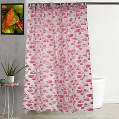 Kuber Industries Microfibre Floral Shower Curtain with 8 Hooks (Standard, 138 x 214 x 1 Cm, Pink)