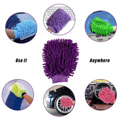 Heart Home Chenille Mitts|Microfiber Cleaning Gloves|Inside Waterproof Cloth Gloves|100 Gram Weighted Hand Duster|Chenille Gloves for Car|Glass|Pack of 3 (Multicolor)