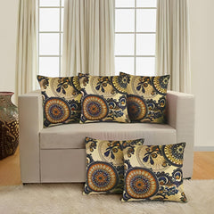 Kuber Industries Cushion Cover | Brown Gold Digital Print Cushion Cover | Jute Sofa Cushion Covers | Cushion Covers for Home Décor | 16 Inch | Set of 5 | Multi