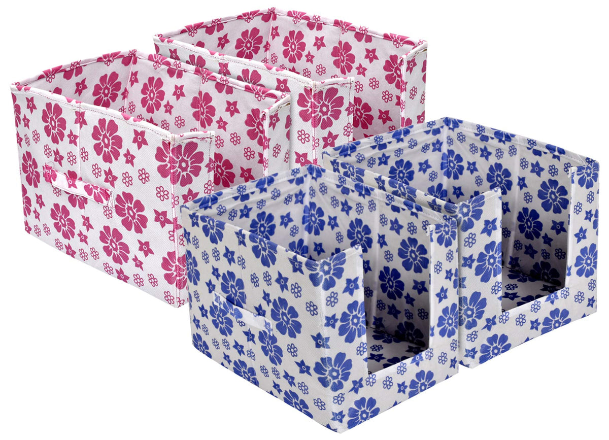 Kuber Industries Flower Print 4 Pieces Non Woven Shirt Stacker/Shirt Organizer Wardrobe Organizer (Pink & Royal Blue)