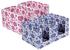 Kuber Industries Flower Print 4 Pieces Non Woven Shirt Stacker/Shirt Organizer Wardrobe Organizer (Pink & Royal Blue)
