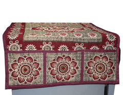 Kuber Industries Flower Design Cotton Fridge Top Cover - Maroon (CTKTC03834)