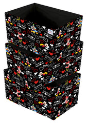 Heart Home Disney Mickey Print Non Woven Fabric Modular Closet Organizer Box with Handle Set Of 3(Black)-HHEART16029
