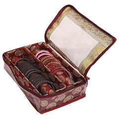 Heart Home Multipurpose Carry Design Laminated 2 Rod Bangle Box/Organizer/Case With Tranasparent Top - Pack of 2 (Maroon)-47HH079