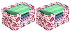 Heart Home Flower Printed Multiuses Non-Woven Closet Organizer, Storage Bin, Shelf Storage Oragnizer With Handle- Pack of 2 (Pink)-HS43HEARTH26361