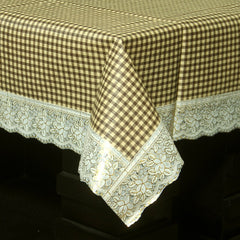 Kuber Industries Checkered PVC 6 Seater Dining Table Cover - Brown