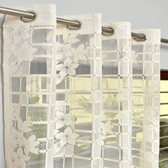 Kuber Industries Flower Print 7 Feet Cotton Door Curtain for Living Room, Bed Room, Kids Room with 8 Eyelets (Cream)-50KM01052