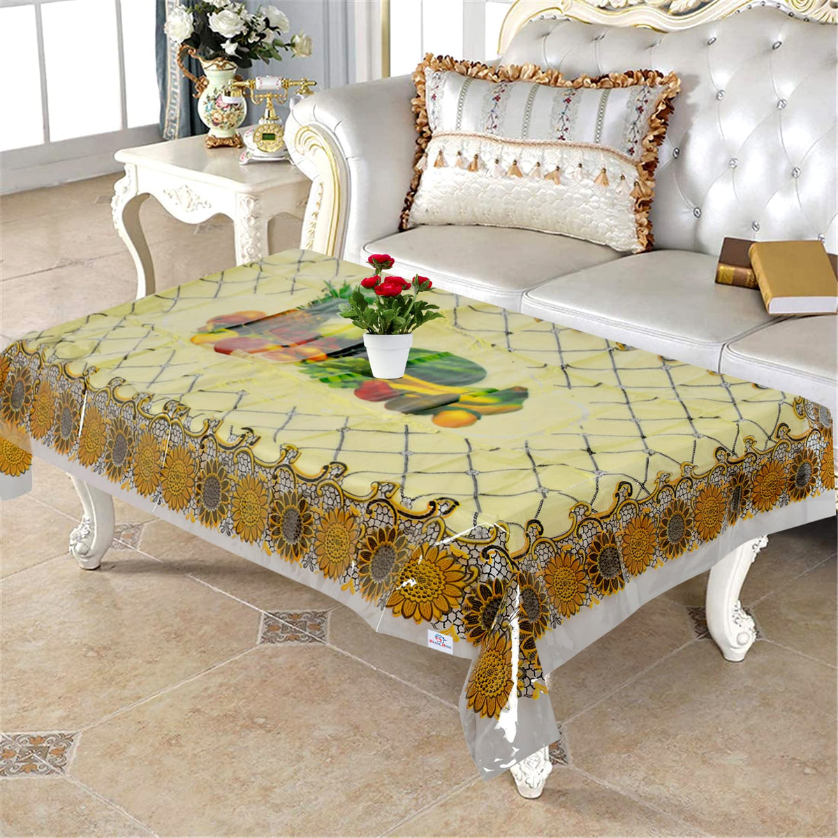 Heart Home 40"x60" Fruits Printed PVC Waterproof & Antislip Center Table Cover for 4 Seater (Yellow), Standard (HS39HEARTH023560)