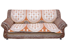 Heart Home Luxurious Cotton Floral Abstract Design 5 Seater Sofa Cover Set HS_36_HEARTH018387, (Orange)
