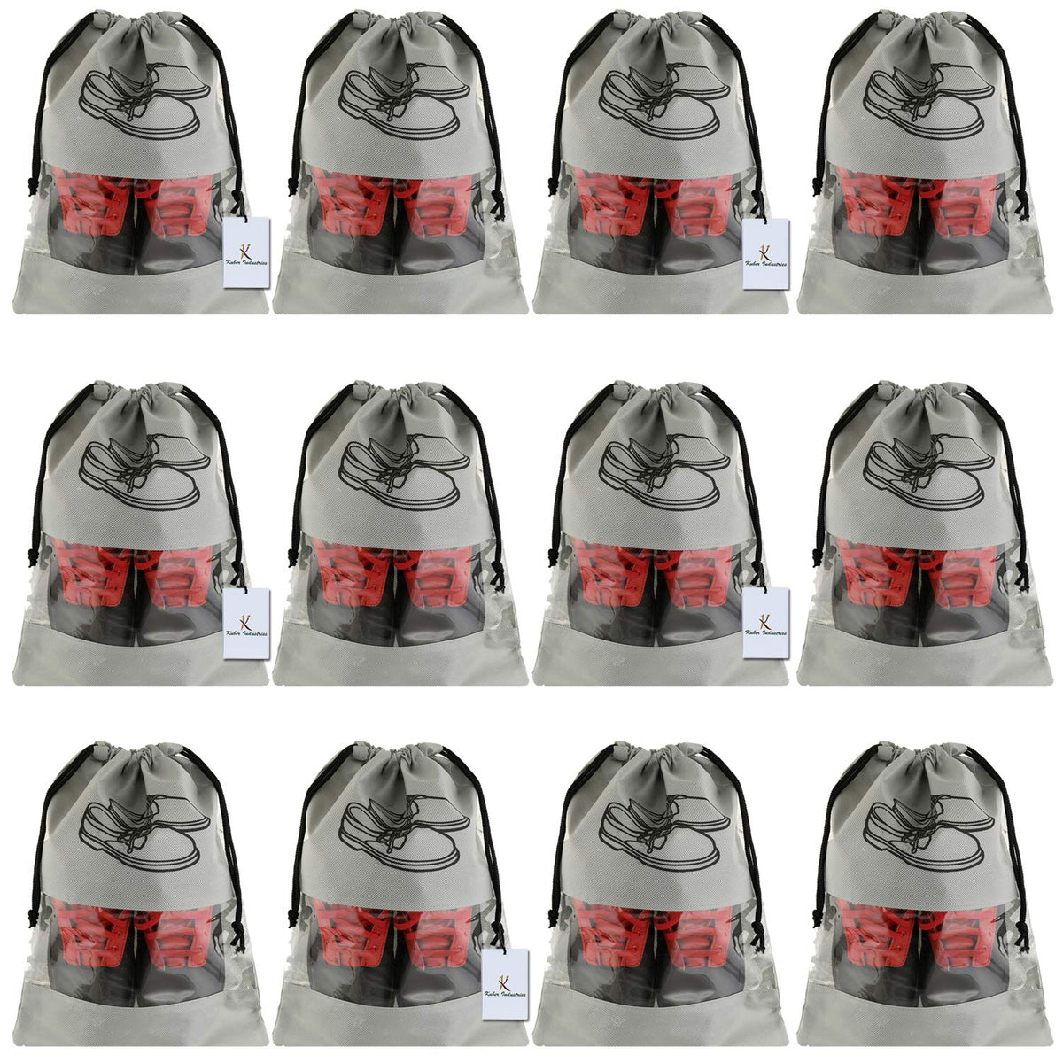 Kuber Industries 12 Piece Non Woven Travel Shoe Cover, String Bag Organizer, Grey - CTLTC039511