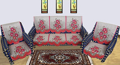 Kuber Industries Flower Design 6 Piece Cotton 5 Seater Sofa Cover Set - 70.07"x29.13", Magenta