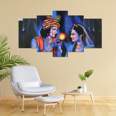 Heart Home Wall Paintings | MDF Wooden Wall Art for Living Room |Wall Sculpture | Radha-Krishna Painting for Bedroom | Office | Hotels | Gift | 1730KIK1 |10 Piece Set| Blue