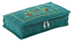 Kuber Industries Embroidery Design 2 Pieces Cotton Jewellery Kit, Green & Pink - CTKTC030604