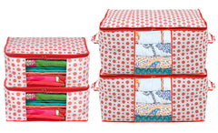 Kuber Industries Dot Printed Multiuses Non-Woven 2 Saree Cover & 2 Underbed Storage Bag/Organizer Set With Tranasparent Window, Set of 4 (Pink)-46KM0611