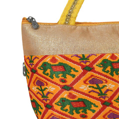 Kuber Industries Polyester Elephant Print Hand Bag For Women/Girls With Handle Pack of 2 (Blue & Yellow) 54KM4037