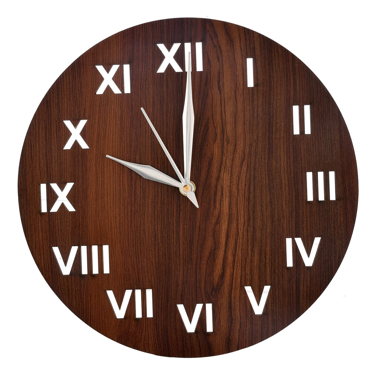 Heart Home Roman Number Round Shaped Wooden 10" Wall Clock (Brown, Standard - 25cm x 25cm)