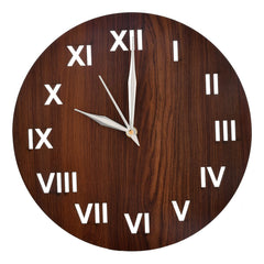 Heart Home Roman Number Round Shaped Wooden 10" Wall Clock (Brown, Standard - 25cm x 25cm)