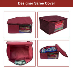 Homestic Combo Set of 6 saree covers & Blouse cover with Zip|Clothes Organiser for wardrobe |Transparent Window With Premium Zipper|Suitable for Lehenga, Suit, Dress (Maroon)