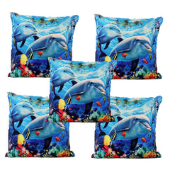 Kuber Industries Fish Design 5 Pieces Cotton Cushion Cover - 16"x16"(Blue)