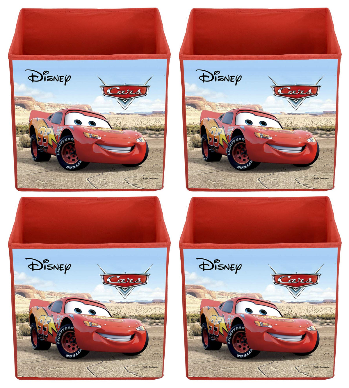 Kuber Industries Disney Cars Print Non Woven Fabric 4 Pieces Foldable Large Size Cloth Storage Box Toy, Books Wardrobe Organiser Cube with Handle (Brown)-KUBMART02330