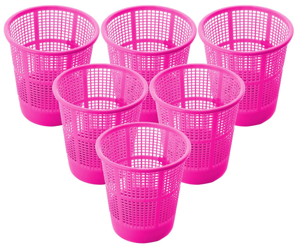 Kuber Industries Plastic 6 Pieces Mesh Dustbin Garbage Bin for Office use, School, Bedroom, Kids Room, Home, Multi Purpose, 5 Liters (Pink)-KUBMART248
