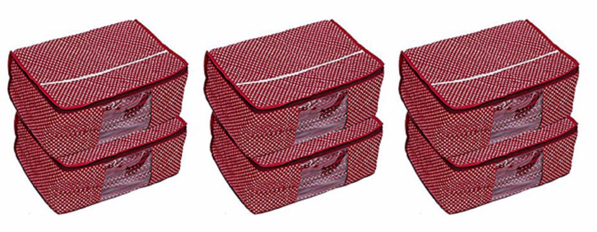 Kuber Industries 6 Piece 3 Layered Quilted Printed Cotton Saree Cover Set, Maroon