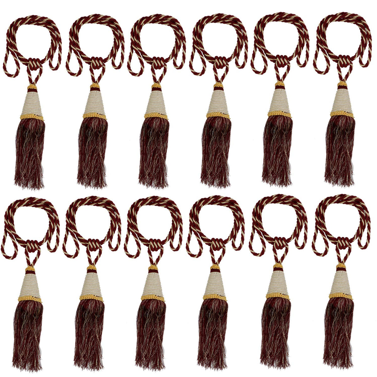 Kuber Industries Beads Beautiful Design Polyester 12 Pieces Curtain Tie Back Tassel Set (Maroon) CTKTC33563