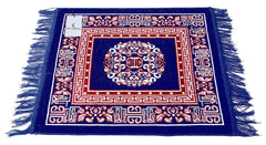 Kuber Industries 4 Pieces Velvet Prayer Mat/Aasan/Pooja Mat/Meditation Mat/Multipurpose Velvet Rug Mat 2 Ft X 2 Ft (Sky Blue & Gold) CTKTC33979, Standard