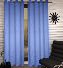 Kuber Industries Zig Zag Design 2 Pieces Sheer Door Curtains Linen Look Semi Transparent Voile Grommet Elegance Curtains for Living Dining Room, Bedroom Drapes 48 x 84 Inch Long, (Blue) - CTKTC040481