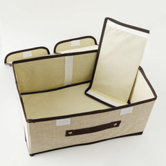 Kuber Industries Double Lid Foldable Storage Box|Toys Storage Bin|Wardrobe Organizer For Clothes|Front Handle & Stackable (Beige)