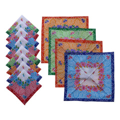 Heart Home Handkerchiefs|Soft Cotton Bandhani Print Hankies for Woman,Girls & Wicking Sweat from Hands,Face,Set of 12 (Multicolor)