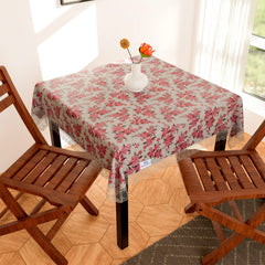 Heart Home Square Table Cover for 4 Seater|PVC Waterproof Flower Pattern Tablecloth Indoor & Outdoor|48x48 Inch (White)