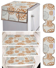 Kuber Industries Fridge Organiser Set, (3 pcs Fridge Mat, 2 pcs Fridge Handle Cover, 1 Fridge Top Cover), Rangoli, White, (Model: HS_37_KUBMART020154)