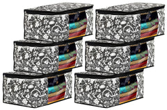 Kuber Industries Flower Design Non-woven Foldable Saree Cover/Clothes Storage Bag/Wardrobe Organizer With Transparent Window- Pack of 6 (Grey & Cream)-44KM0355