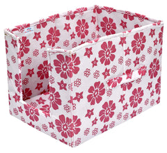 Heart Home Flower Printed Multiuses Non-Woven Closet Organizer With Handles- Pack of 2 (White & Pink) -HS43HEARTH26509