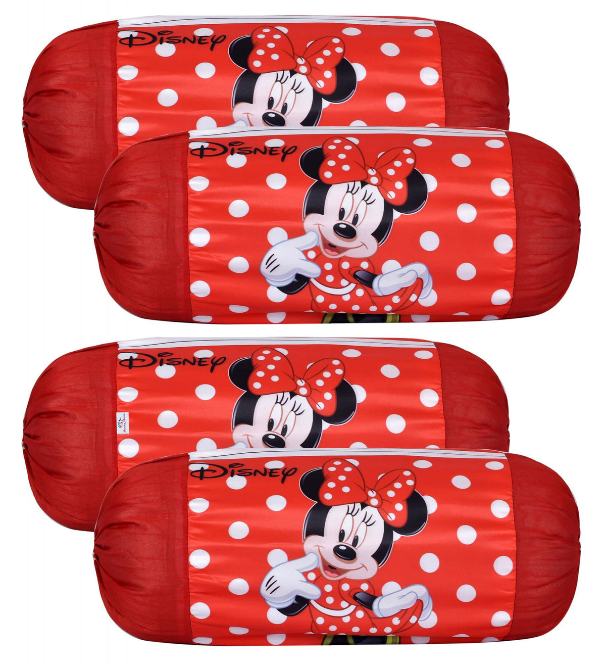 Heart Home Disney Minnie Bolster Cover|Polyester Bolster Cover Set|Diwan Round Bolster Pillow Covers|Luxurious Roll Masand Cover|Pack of 4 (Red)