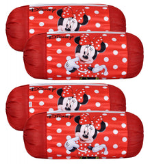 Heart Home Disney Minnie Bolster Cover|Polyester Bolster Cover Set|Diwan Round Bolster Pillow Covers|Luxurious Roll Masand Cover|Pack of 4 (Red)