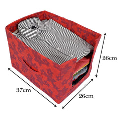 Heart Home Metallic Flower Printed Non-Woven Foldable Shirt Stacker Closet Organizer With Handles- Pack of 6 (Red)-HS43HEARTH26464
