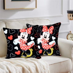 Kuber Industries Disney Printed Microfiber Filled Floor Cushion, Decorative Throw Pillow, Home Decor Pillow, Sofa/Bed Cushion,16"x16" (Black)-Pack of 4-KUBMART15858