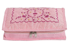 Kuber Industries Multiuses Embroidery Design Portable Jewellery Organizer With 6 Tranasparent Pockets- Pack of 4 (Pink)