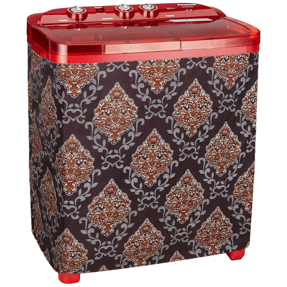 Kuber Industries Floral Design Cotton Top Load Semi Automatic Washing Machine Cover (Brown)-CTKTC14404